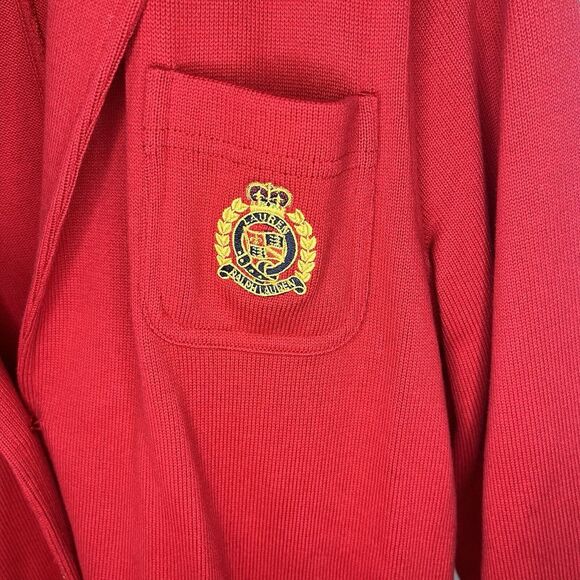 VTG Ralph Lauren LRL Knit Blazer Red Gold Button Crest Women's Small Cotton - Picture 5 of 10